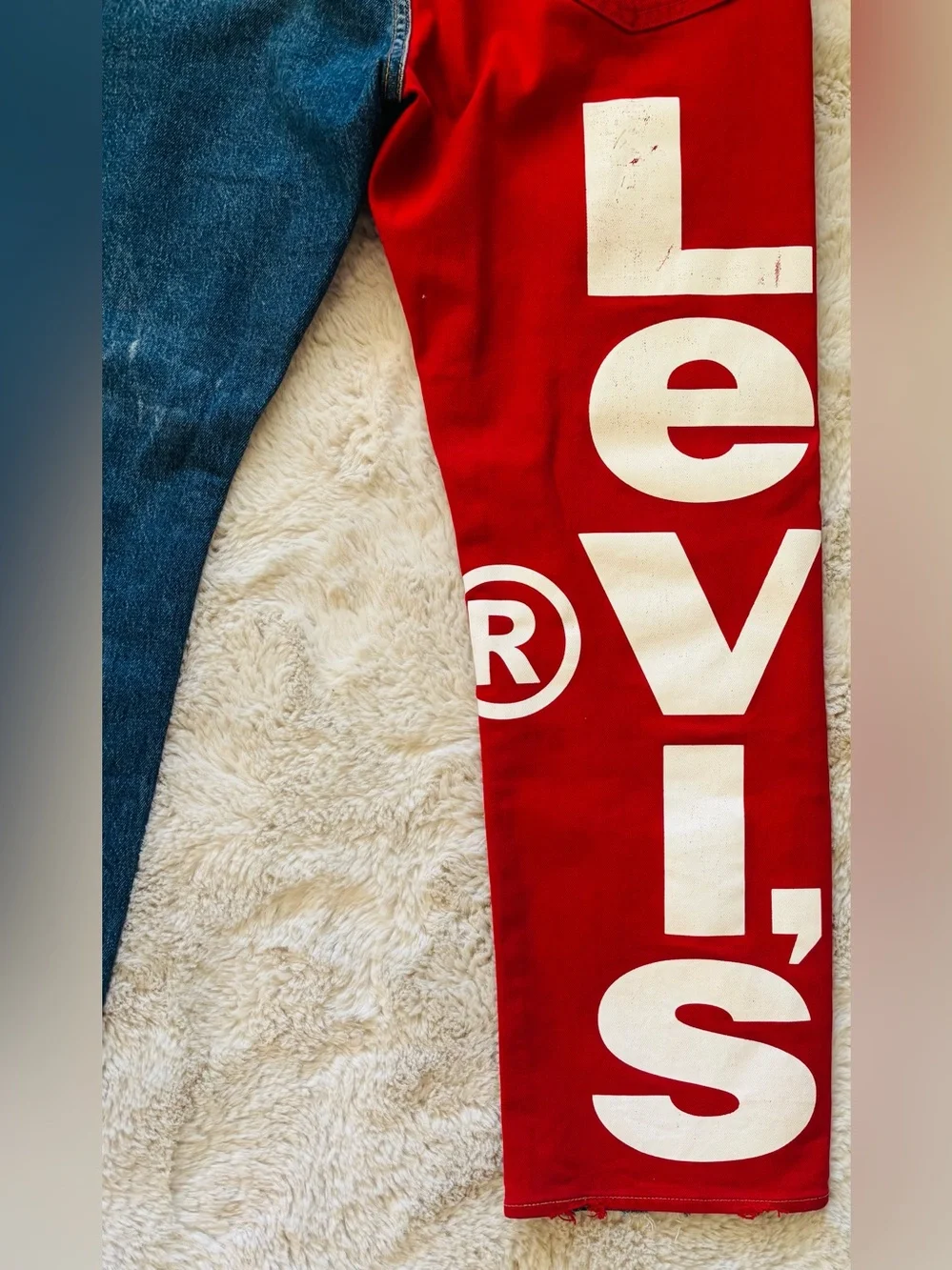 Levi's 541 Colorblock Red & Blue Distressed Denim Jeans Size: 38x30